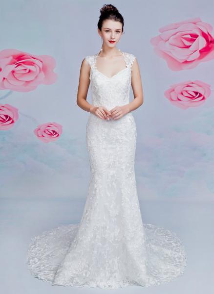 Trompetenkleid aus glitzerndem Tüll mit Illusion-Sabrina-Ausschnitt Ivory I Ivory/Nudé